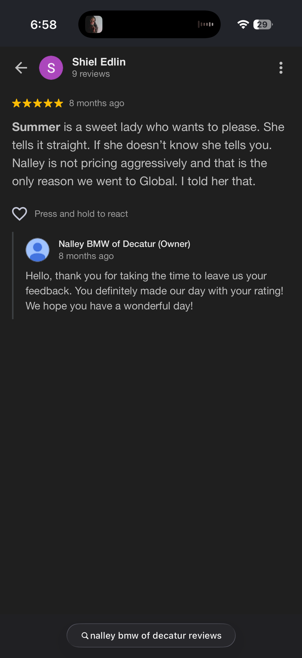 5-star Google review