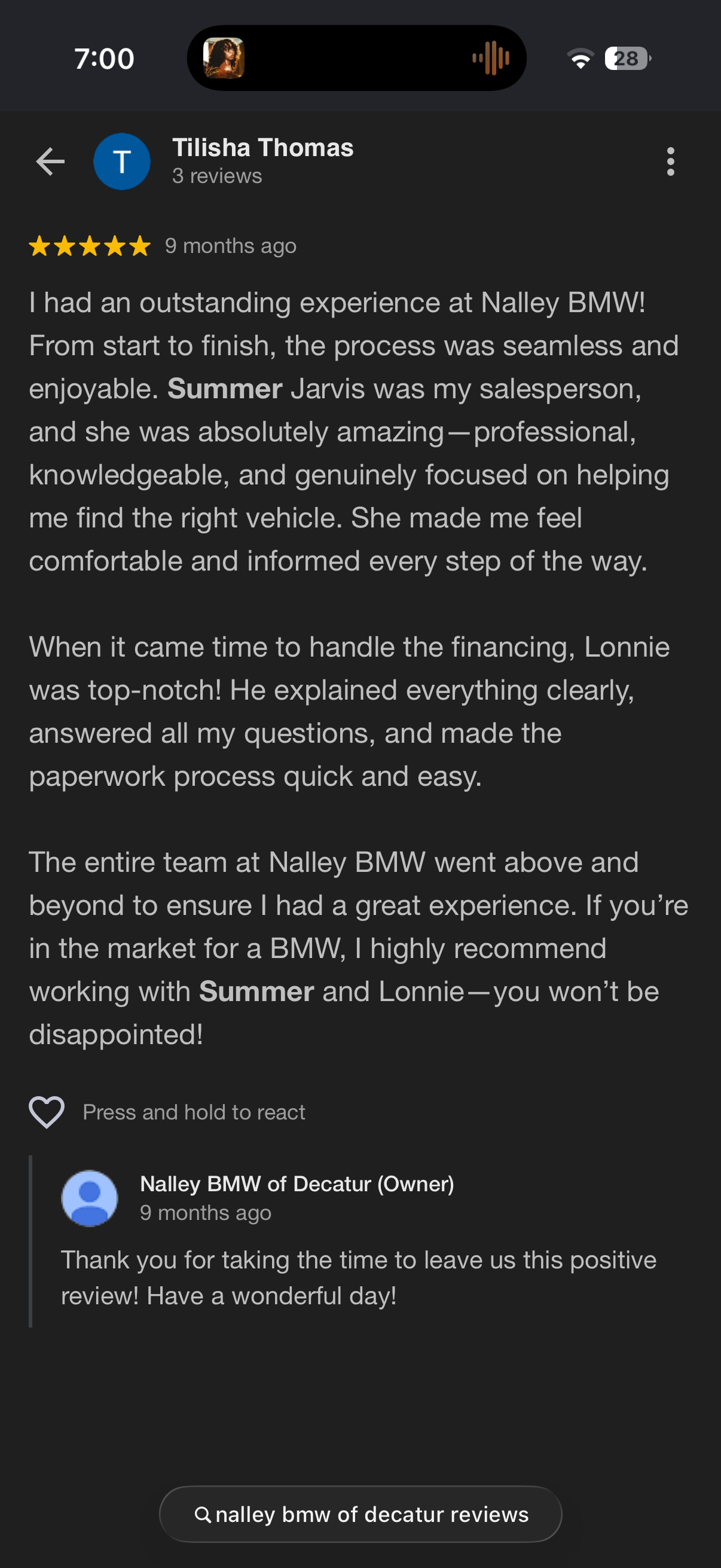 5-star Google review