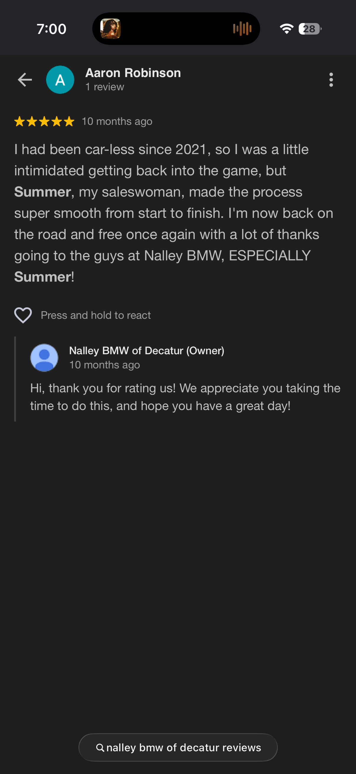 5-star Google review