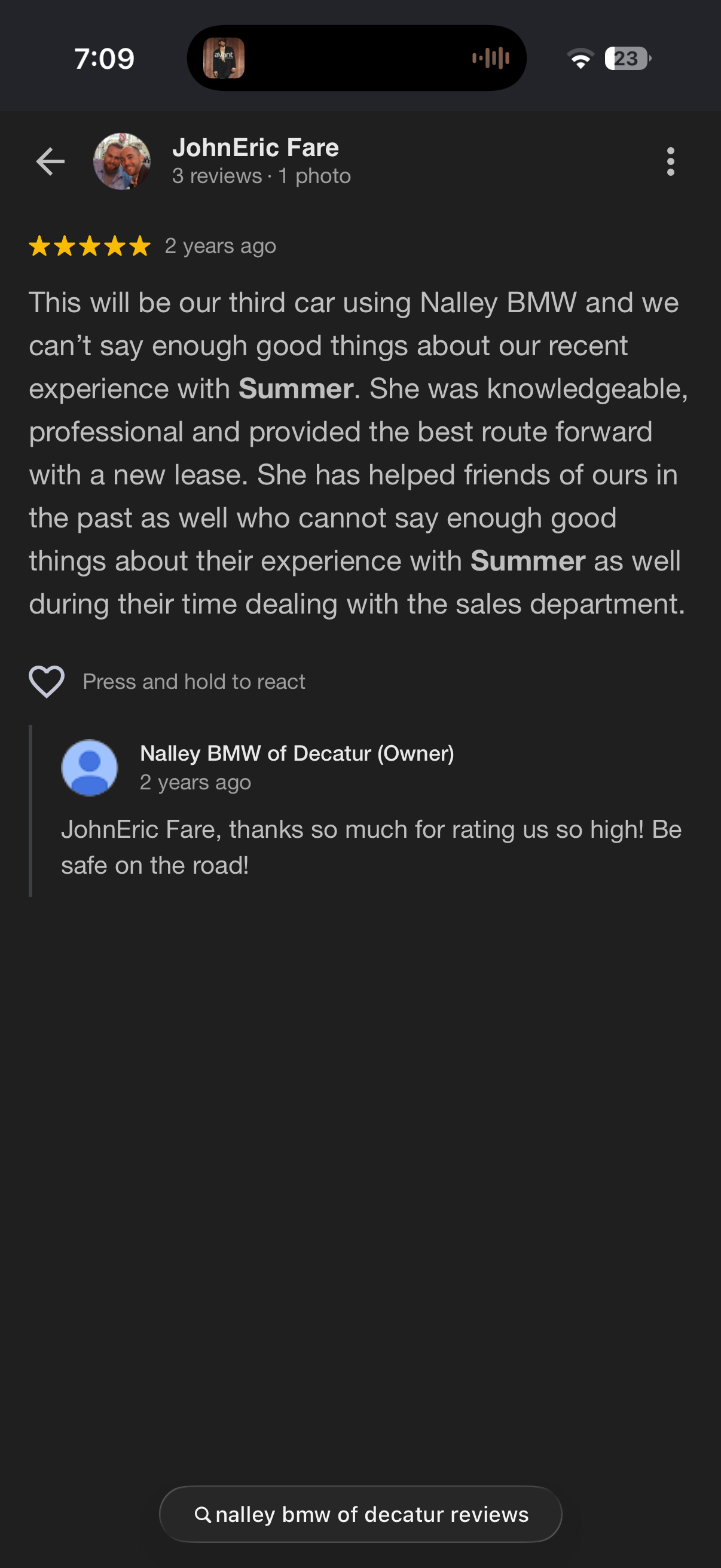 5-star Google review