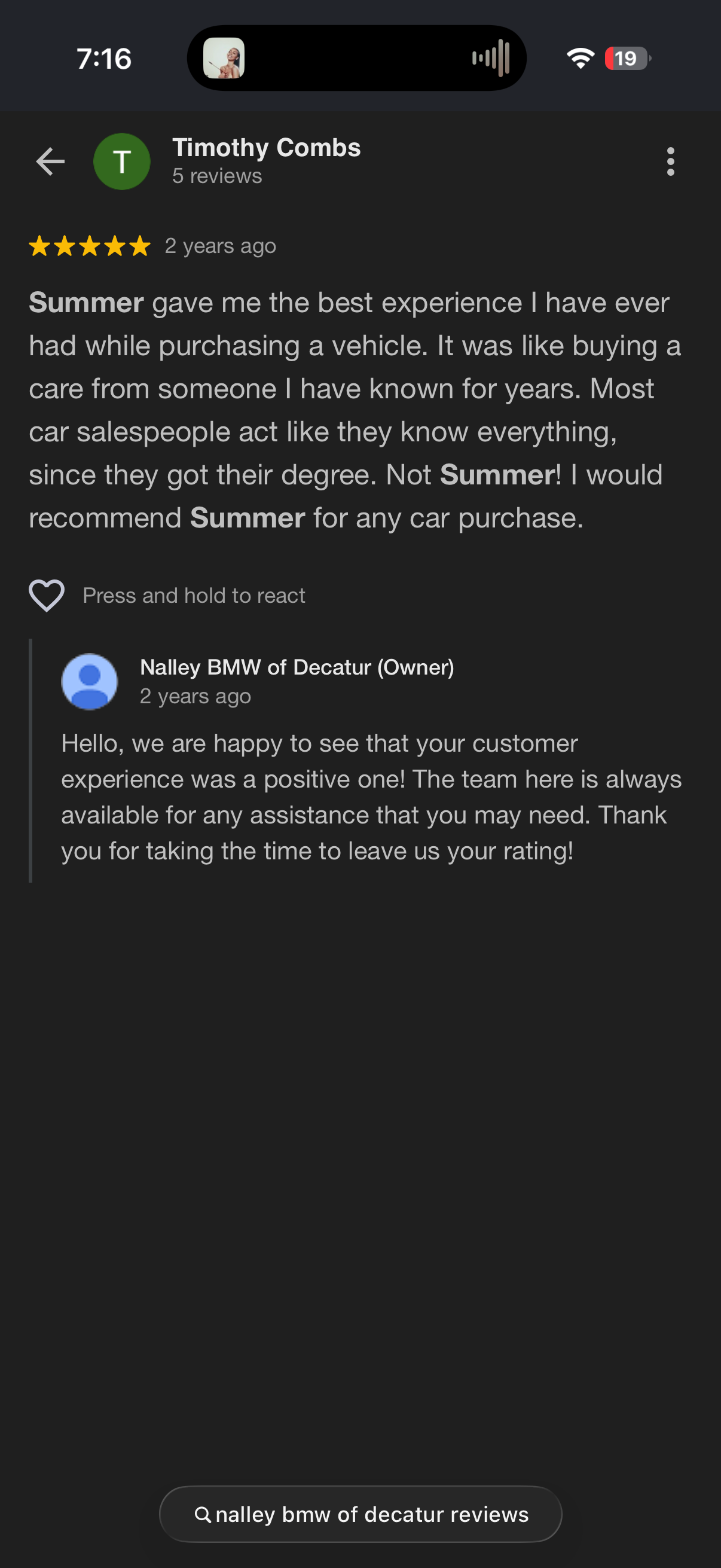 5-star Google review